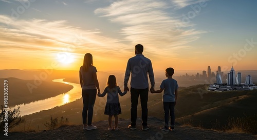 Family Bonding at Sunset - A Silhouette of Togetherness and Hope.