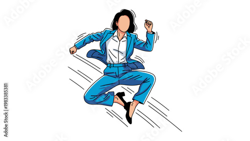 Energetic stride: A dynamic illustration captures a businesswomen in mid-leap, symbolizing ambition and movement. the epitome of the go-getter mindset