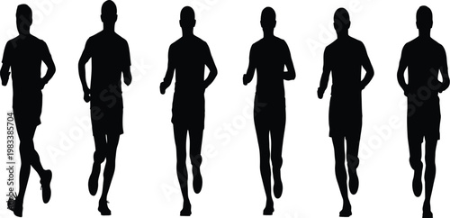 Group of male runners silhouette set, men jogging in a marathon, fitness and healthy lifestyle vector