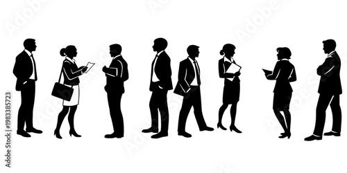 Silhouettes of business people standing in line