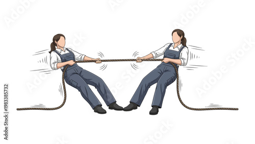 Tug-of-War Struggle: A dynamic illustration captures the intense struggle of a tug-of-war, showcasing two women in a fierce competition, pulling with determination and force.