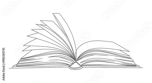 An open book with pages fanning out, drawn in simple black lines
