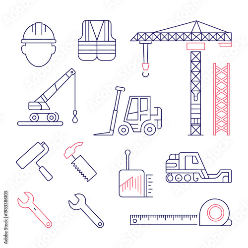 Construction Tools Illustrated: A collection of meticulously illustrated construction tools, ready to build dreams, each with its unique purpose and contribution to the construction process.