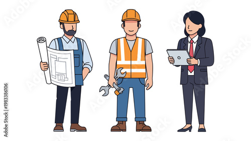 Engineering Professionals: A dedicated team of engineers, each with their own unique tools and roles, come together to meticulously plan and execute projects