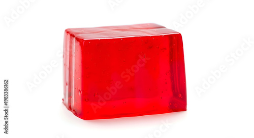 Red translucent cube on white background.