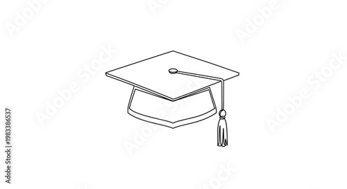 A simple black and white drawing of a graduation cap with a tassel
