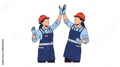 Team High Five of Construction Workers: A moment of camaraderie and celebration between two construction workers, high-fiving in a gesture of unity and success.