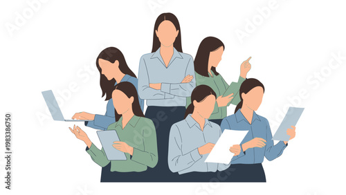 Empowered Women in Professional Roles: A group of professional women collaborates to achieve common goals, symbolizing empowerment and ambition. 