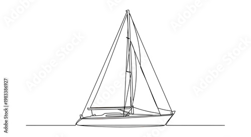 Simple line drawing of a sailboat with tall mast and sails