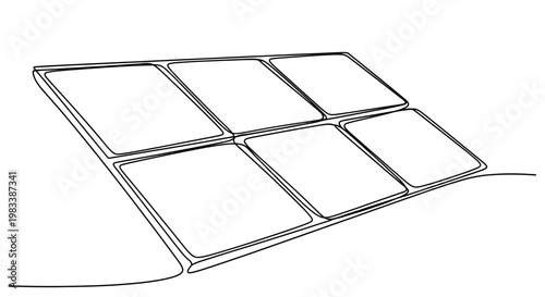 Six panel solar array on a subtle incline, depicted with bold, continuous black lines