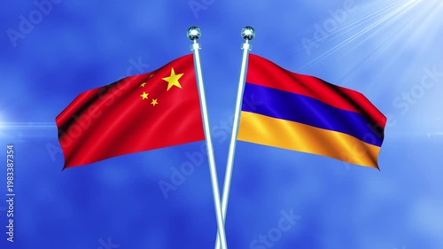 China and Armenia Flag Waving On Pole Loop