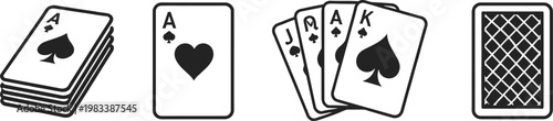 Playing cards deck icons set minimal outline casino illustration