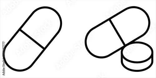 Medical Capsule and Tablet Medicine Icon Set for Pharmacy Healthcare and Prescription Design Vector Illustration.