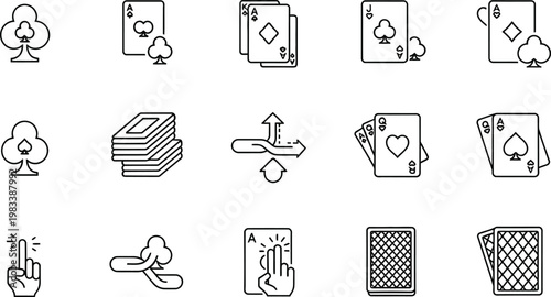 Playing cards casino icons set outline minimal vector illustration