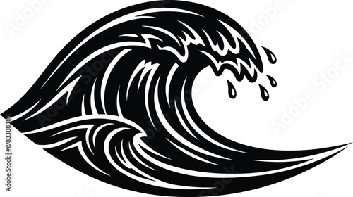 Stylized black and white wave illustration a dynamic ocean crest