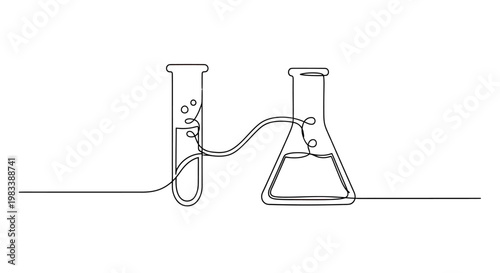 Single line drawing of a test tube and flask connected by tubes