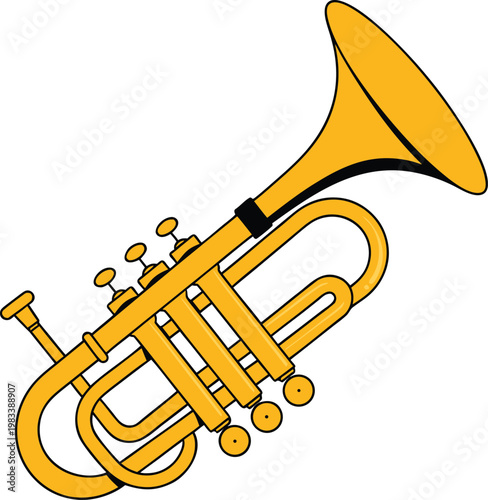 Isolated Golden Brass Trumpet Instrument on White Background for Music, Jazz and Orchestra Concept