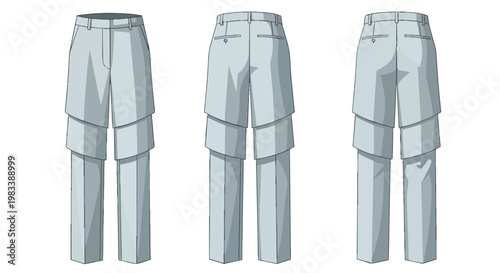 Avant-garde layered trousers design illustration showcasing contemporary fashion aesthetic