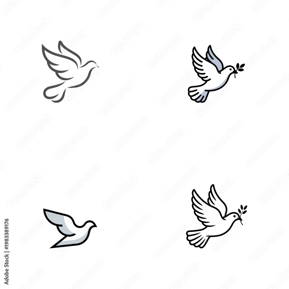 Obraz premium Four stylized dove with transparent backgrounds bird flying