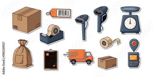 Delivery and logistics icons on dark background for commercial use