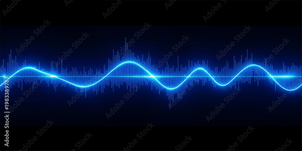 Fototapeta premium Abstract blue wave background featuring a digital medical heartbeat pulse graph and ECG line for health technology and business finance monitor charts
