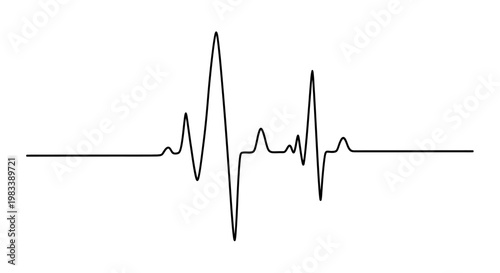 A black line graph representing a heartbeat waveform on a white background