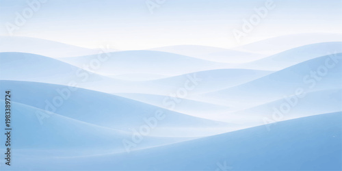 An abstract blue background of flowing waves mimics an aerial view of a cold winter landscape where ice and white clouds meet the mountain horizon under a frozen heaven