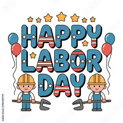 Happy Labor Day Celebration: An illustrated image, celebrating labor day with patriotic design and hardworking worker.