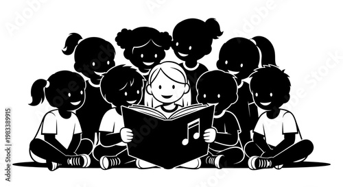 children sitting in a circle reading.