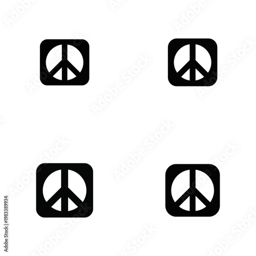 Four Black Peace Symbols in Rounded Square Frames on White Background peace sign emblem