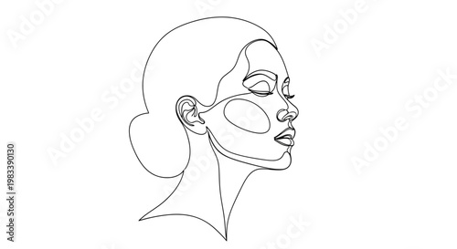 Minimalist line art portrait of a woman's profile with eyes closed