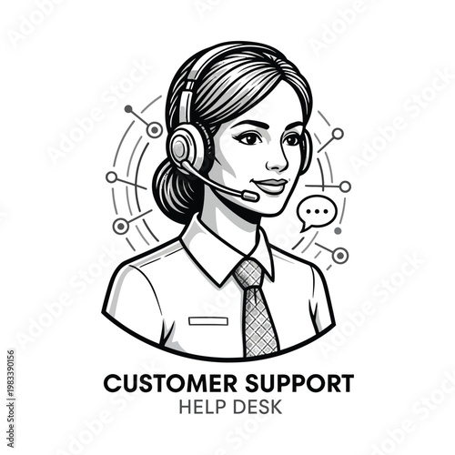 Illustration of a customer support representative at a help desk