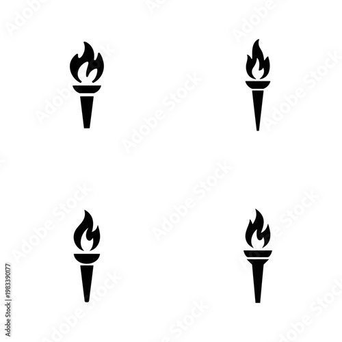 Four Black Torch with Flames on White Background fire symbol