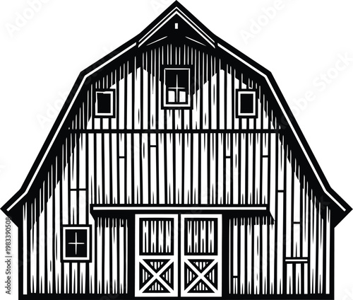 Vintage barn illustration a rustic farm building in black and white