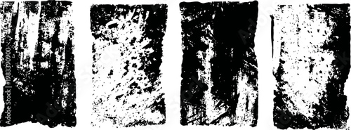Black abstract grunge texture set with rough distressed overlays and scratchy brush strokes