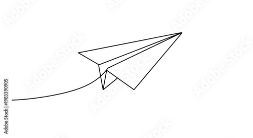 A minimalist line drawing of a paper airplane with a curved trail