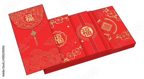 A red Chinese New Year gift card and travel document representing holiday tourism and international business identity for a foreign citizen crossing customs into China