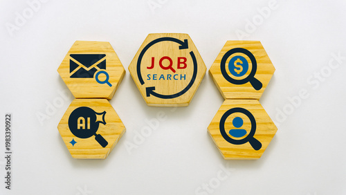 Obraz na plátně Job search concept with recruitment hiring process career opportunities and employment strategy digital tools