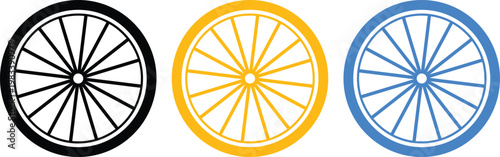 Bicycle Wheel Icon Set. Cycle Gear icons. Cycling and transportation symbols. Wheel maintenance and tool symbol. Bicycle shop and spare parts design
