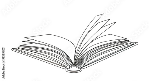 Open book with fanned-out pages, line art