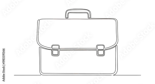 A minimalist black line drawing depicts a classic briefcase with a handle and two clasps