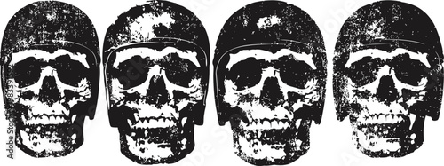 grunge skulls pattern distressed spooky skeleton heads, vintage halloween horror art texture