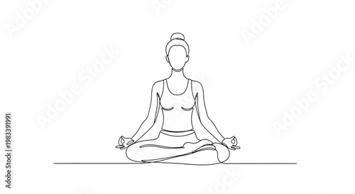 Single line drawing of a person in a meditative yoga pose