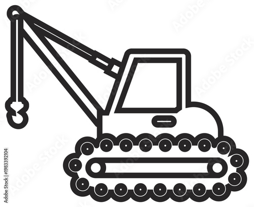Foto Minimalist black line art vector icon illustration of a crawler crane with a lifting hook and continuous tracks, ideal for construction, industrial, and heavy machinery design projects