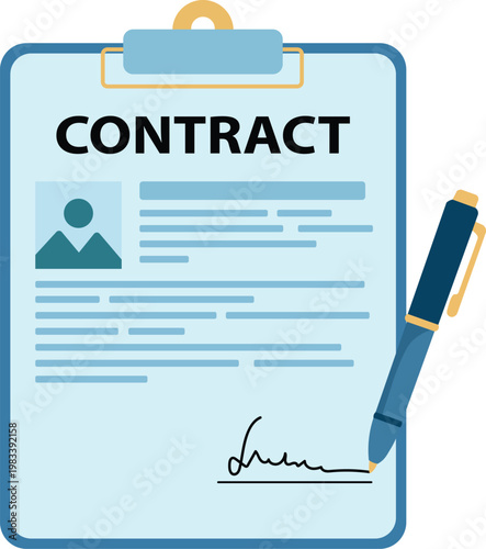 Contract Agreement with Signature and Pen Flat Vector Illustration