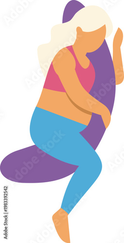 Pregnant woman resting on a maternity body pillow, finding comfort and support for good sleep