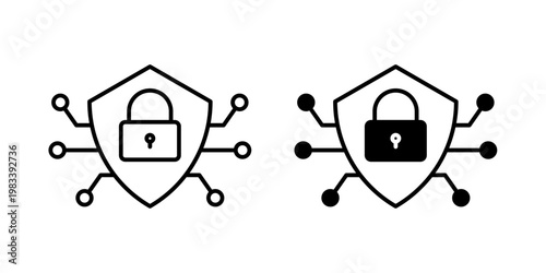 Cyber security icon in stroke and solid fill styles, isolated on white background. Ideal for data protection, network safety, and digital security systems.