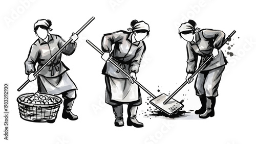 Rural Worker's Daily Tasks: Illustrated representation of a rural worker engaged in various tasks. Capturing the simplicity of their hard work and dedication.