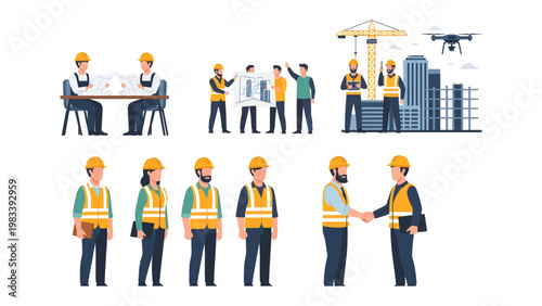 Construction Professionals at Work: A collection of skilled construction professionals collaborating on projects, showcasing teamwork and expertise in the field.