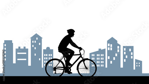 Urban cyclist silhouette against cityscape in minimalist style
